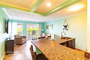 a kitchen and living room with a large counter top at Cool Notes - Enjoy the sounds of the Bay in Tampa