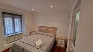 ein kleines Schlafzimmer mit einem Bett und einem Fenster in der Unterkunft El loft de la catedral VUT-09/547 in Burgos