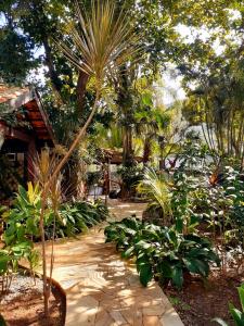 einen Garten mit einer Vielzahl von Pflanzen und Bäumen in der Unterkunft Pousada e SPA Canto do Mar in Guarujá