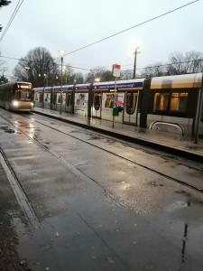 two trains on the tracks at a train station at nys willy in Grimbergen