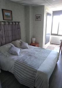 Un dormitorio con una cama grande y una ventana en Hôtel Moderne, en Prades-dʼAubrac