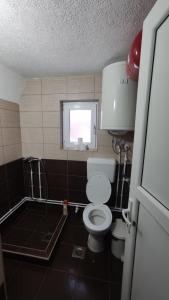 a small bathroom with a toilet and a window at Vikendica Vrtača- Odvraćenica in Novi Pazar