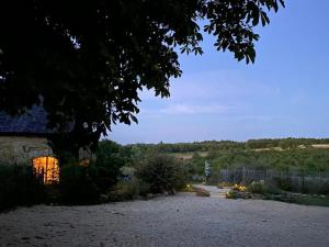 a view of a driveway with a house and a road at Le cottage des Acacias in Salignac Eyvigues