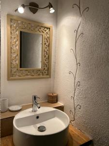 a bathroom with a sink and a mirror at A casa di maria in Figari