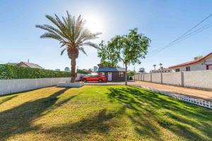 een huis met een palmboom en een auto in een tuin bij Your Downtown Cozy Studio With Backyard Unit C in Phoenix