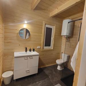 La salle de bains est pourvue d'un lavabo et de toilettes. dans l'établissement beskid.house2, à Spytkowice