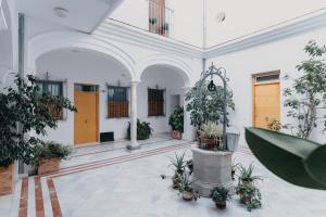 ein leeres Zimmer mit Pflanzen in einem Gebäude in der Unterkunft Casa Palacio in Sanlúcar de Barrameda