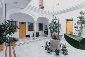 una habitación vacía con plantas en un edificio en Casa Palacio, en Sanlúcar de Barrameda