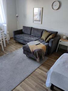 uma sala de estar com um sofá e um tapete em Hilla Apartments em Rovaniemi