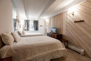 a bedroom with a large bed and a television at Villa Cortina Condo Next to Vail Village in Vail