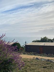 un edificio con el océano en el fondo en Cabañas Lovel-Van, en Curanipe