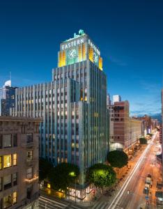 a tall building with a clock on the top of it at Luxury 1bd in Downtown LA in Los Angeles