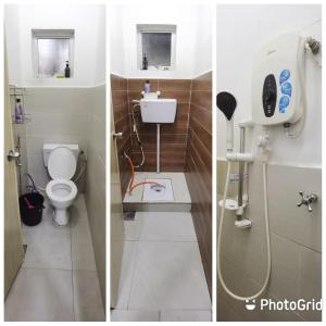 two pictures of a bathroom with a toilet and a sink at Akmal Homestay Klang in Klang