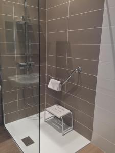 ein Bad mit einer Dusche und einer Glastür in der Unterkunft Dans les Vignes in Chamery