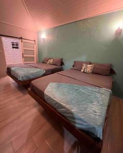 two twin beds in a room with at Nature World St.Lucia in Castries