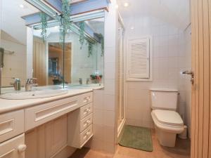 a bathroom with a toilet and a sink and a mirror at Llety'r Wyddfa in Caernarfon +24 photos