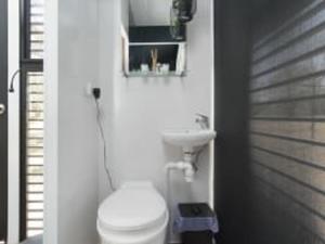 a bathroom with a white toilet and a sink at Sungai Tiny House 2 in Raub