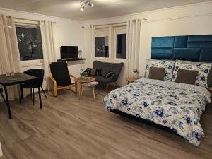 a bedroom with a bed and a table and chairs at Studio 4 in Dalen