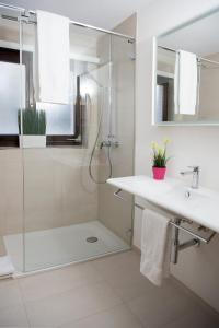 a bathroom with a shower and a sink at Cristallina holiday flat for 4 people Lenzerheide in Lenzerheide