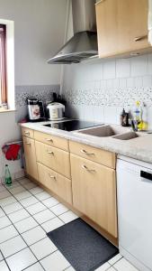 a kitchen with a sink and a stove at Cosy. 10mn du centre et de la gare. Garage gratuit in Colmar
