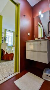 阿威羅的住宿－Casa do Paço Aveiro Studio&Rooms，一间带水槽和镜子的浴室