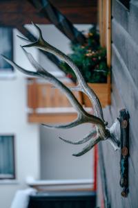 a statue of a bird hanging on a wall at Haus Richard Falch in Sankt Anton am Arlberg