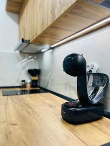 a black blender sitting on top of a kitchen counter at MarbleHome~Straja/Lupeni in Lupeni +28 photos