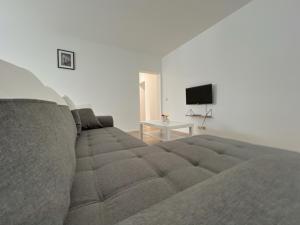 ein Wohnzimmer mit einem Sofa und einem TV in der Unterkunft Wauters 77 Bruxelles -charleroi-airport in Charleroi
