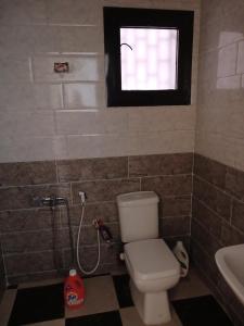 a bathroom with a toilet and a window and a sink at furnished apartment 10th of ramadan- شقة مفروشة in Madinat Al Ashir min Ramadan
