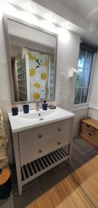 a bathroom with a sink and a mirror at La Marguerite in Brossac