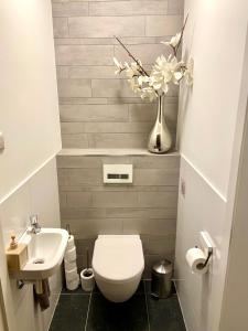 uma pequena casa de banho com WC e lavatório em Appartement Bloem em Zandvoort