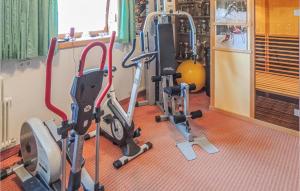 a gym with several tread machines on the floor at Beautiful Apartment In Wildschnau With 3 Bedrooms And Internet in Auffach