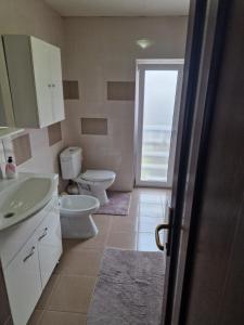 La salle de bains est pourvue de 2 toilettes et d'un lavabo. dans l'établissement Casa din Izvor, à Tărlungeni