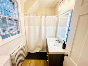 uma casa de banho com um lavatório e uma janela em Lux 4 Bed Home w/ Parking Walk to Bethesda Metro! em Chevy Chase