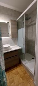 a bathroom with a shower and a sink at Hameau du Rivage 224 - Rez de jardin climatisé - 3 étoiles - 6 Pers - Jardin - Piscine - Vélos prêtés - Parking - 400m de la plage de La Lagune - WIFI in Saint-Cyprien +27 photos