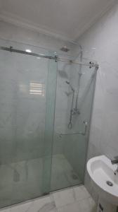 A bathroom at 3 bed apartments at awoyaya, ibeju lekki. Lagos.
