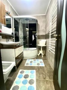a bathroom with a shower and a sink and a toilet at Lake House - Bucuresti in Bucharest +30 photos