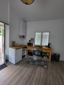 a kitchen with a stove and a counter top at PETIT PARADIS in La Bruffière