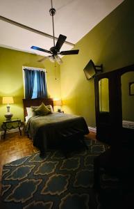 a bedroom with a bed and a ceiling fan at The Dragonfly Guest House in New Orleans