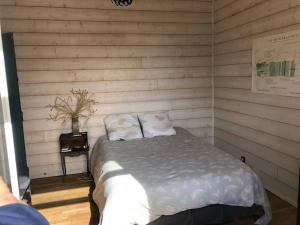 een slaapkamer met een bed met 2 kussens erop bij Villa et visite du vignoble organisée avec Spa et Piscine in Nuits-Saint-Georges