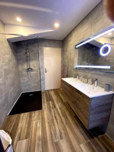 Maison 4 personnes centre-lac في جوراردُميه: حمام مع حوض ودش