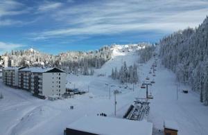 a ski resort with a ski lift in the snow at Apartman Tanja Jahorina in Jahorina