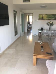 Telewizja i/lub zestaw kina domowego w obiekcie Superbe appartement avec piscine à 800m de la mer