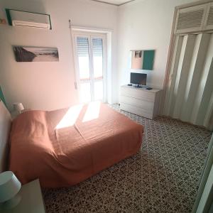 a bedroom with a bed and a television in it at Appartamento vista mare Tarquinia in Tarquinia