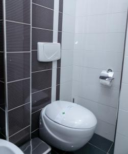 Spacious City Paradise - 3BR Apt in the Heart of Tirana في تيرانا: حمام مع مرحاض أبيض ومغسلة