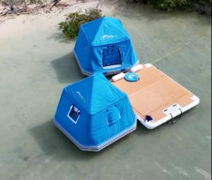 an aerial view of a boat with a tent at Bonnethead Key Floating Campground and Private Island in Key West