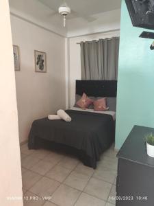 een slaapkamer met een bed met 2 kussens erop bij Aparthotel Genova in Santo Domingo