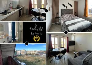 a collage of photos of a kitchen and a bedroom at Le Cocon in Saint-Quentin