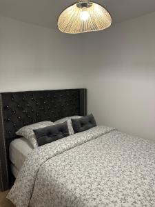 1 dormitorio con 1 cama con cabecero negro en Appartement Haut Standing en Orléans