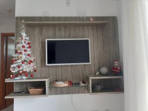 舊巴拉的住宿－Apartamento 2 quartos com Ar，客厅配有圣诞树和电视